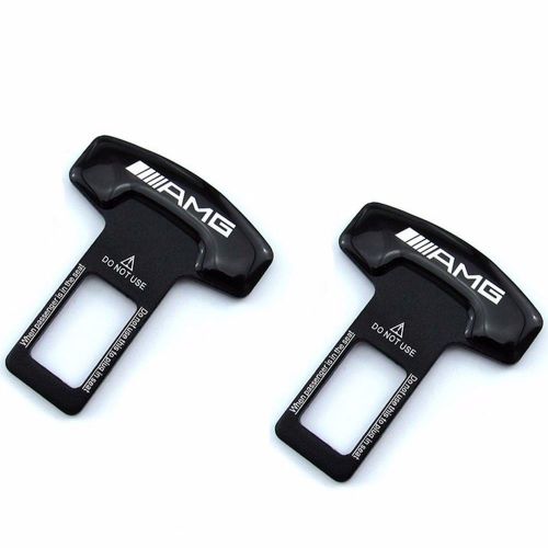 Black logo emblem seat belt buckle alarm safety clasp stop canceller amg 2pcs