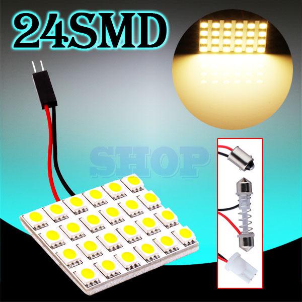 24 smd 5050 warm white light panel t10 ba9s festoon dome led interior bulb