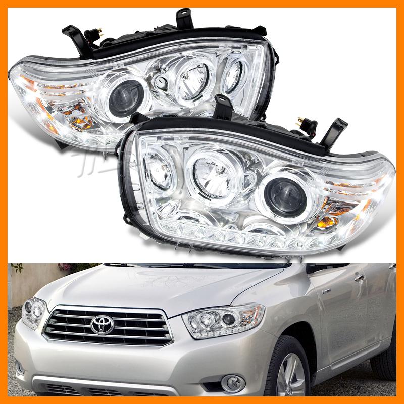 08-10 toyota highlander chrome led halo projector headlights driver+passenger