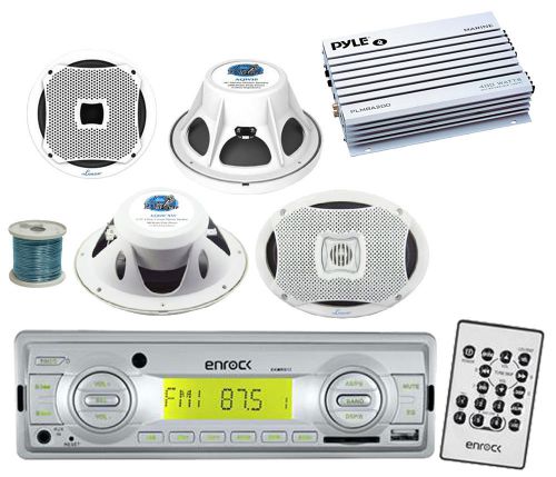 Enrock silver usb aux marine radio,marine 10&#034;sub/6x9&#034;speakers w/wires, amplifier