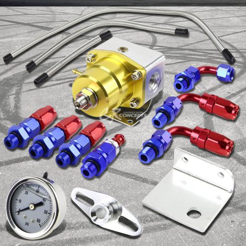 Adjustable gold fuel pressure regulator kit+liquid gauge+end an fitting+hose