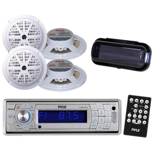 Plmr17bts marine yacht usb am/fm radio &amp; wireless bluetooth /4 speakers &amp; cover