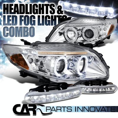 2009-2010 toyota corolla chrome led halo projector headlights+led fog bumper drl