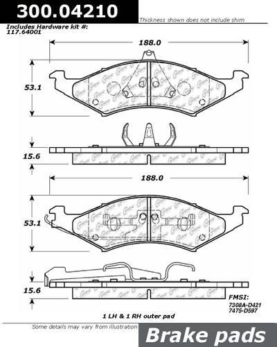 Centric 300.04210 brake pad or shoe, front-premium semi-met pads w/shims