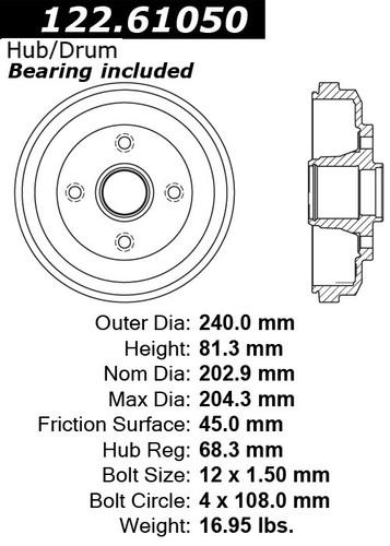 Centric 122.61049 rear brake drum-premium drum