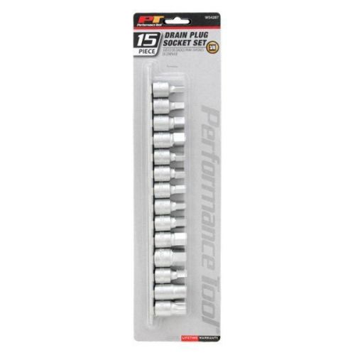 Performance tool w54287 - 15-piece 7 mm to 17 mm oil drain plug socket set