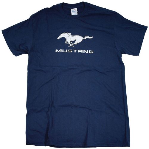 T-shirt - mustang pony &amp; script - navy - large for 1964-2021 mustang