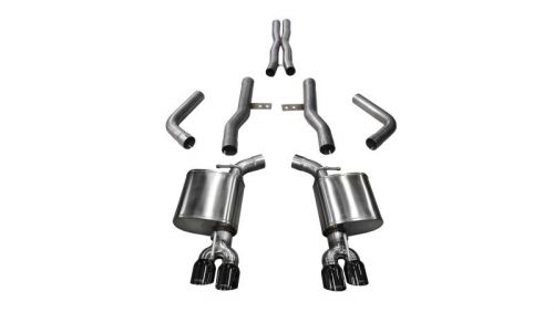 Corsa 15-17 dodge challenger hellcat dual rear exit extreme exhaust w/ 3.5in bla