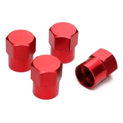 4x red aluminum metal valve stem caps covers + sleeve chromies car/truck/bicycle