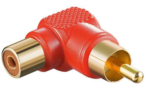 Rca adapter 90° 1 channel audio rca female jack to rca male plug plastic red-