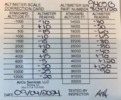 Altimeter 8047/20 w/ september 2024 inspected 8130