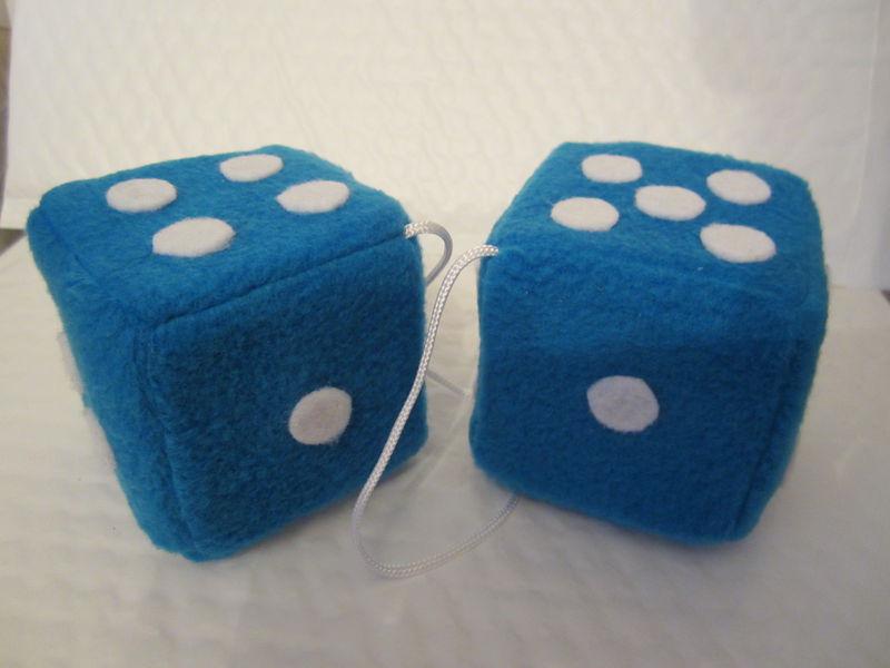 Pretty blue fuzzy dice 3 inch square mirror hangers