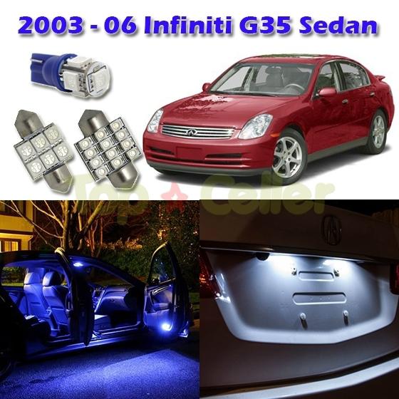 9x blue led package for 2003-2006 infiniti g35 sedan map dome step light bulb