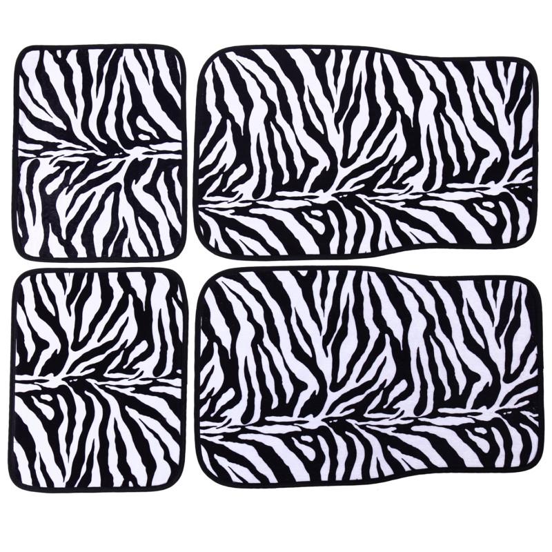 Adeco set of 4-piece universal size vehicle car carpet floor mats -zebra pattern