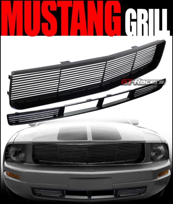 Black honrizontal upper+lower front hood grill grille abs 2005-2009 mustang v6