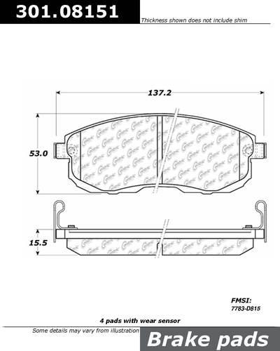 Centric 301.08151 brake pad or shoe, front-centric premium ceramic pads w/shims