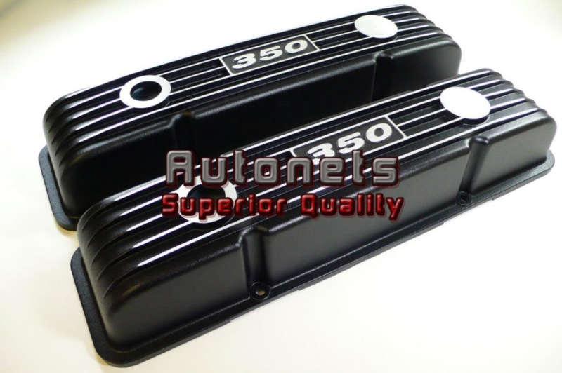 Black aluminum valve cover 350 logo small block chevy camaro 283 327 350 hot rod