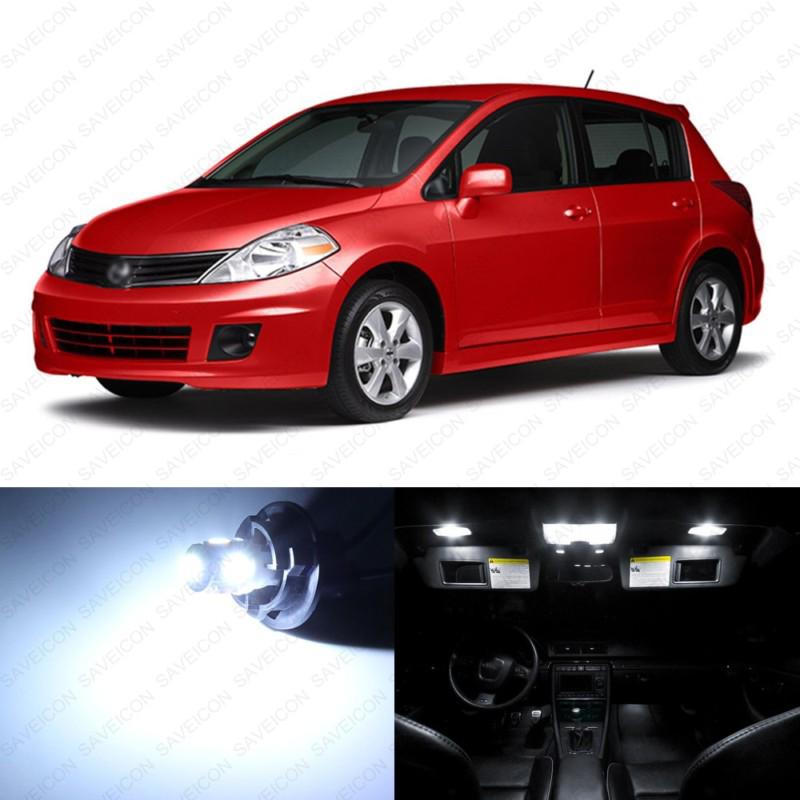 6 x xenon white led interior light package for 2007 - 2013 nissan versa ii