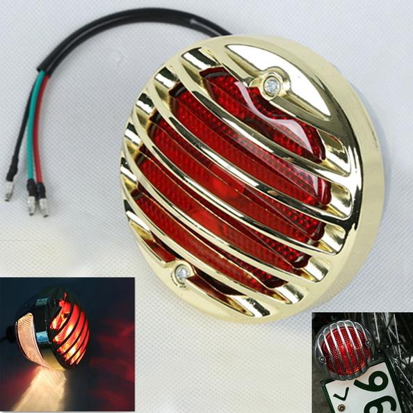 Round gold motorcycle tail brake light for harley custom bobber chopper rat hot