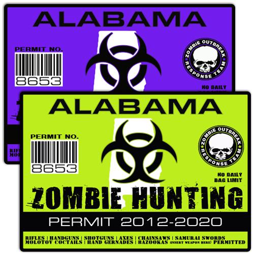 Alabama zombie outbreak response team decal zombie hunting permit stickers a