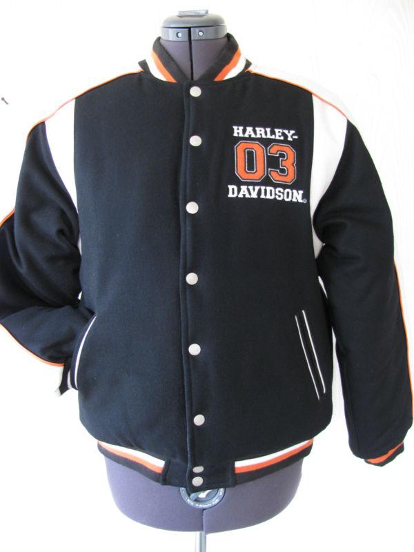 Nwot harley davidson reversible anniversary 'letterman's' jacket - large 14-16