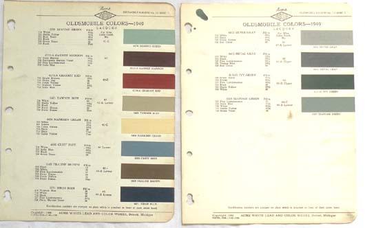 1949 oldsmobile acme  color paint chip chart all models original 