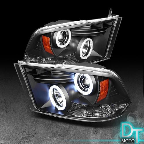 Black 09-13 dodge ram ccfl halo projector headlights +daytime led running lights