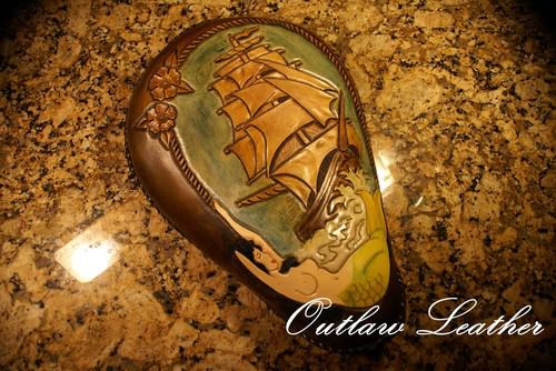 Outlaw leather-traditional tattoo sailor ship mermaid pinup bobber chopper 