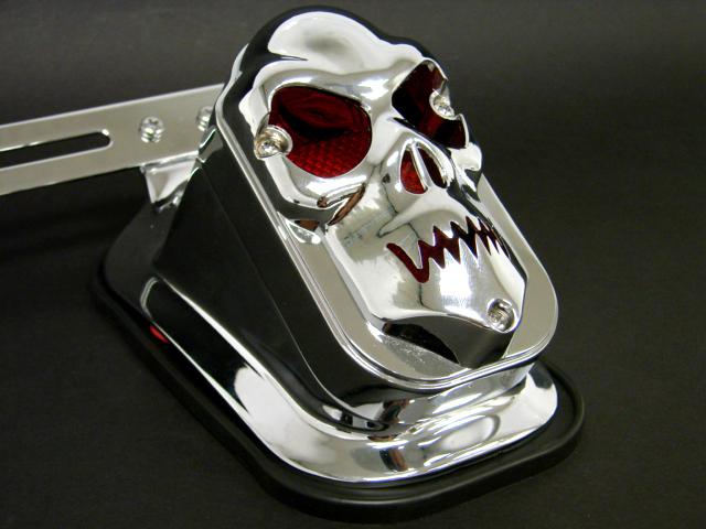 Chrome skull metal plate bracket tombstone tail light for harley custom chopper