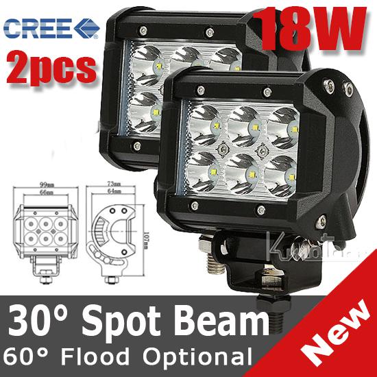 2x 4" 18w 1800lm cree spot/flood beam led dual row work light bar offroad lamp