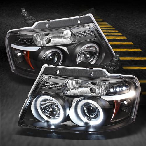 Gen2 04-08 ford f150 black halo led projector head lights front lamps