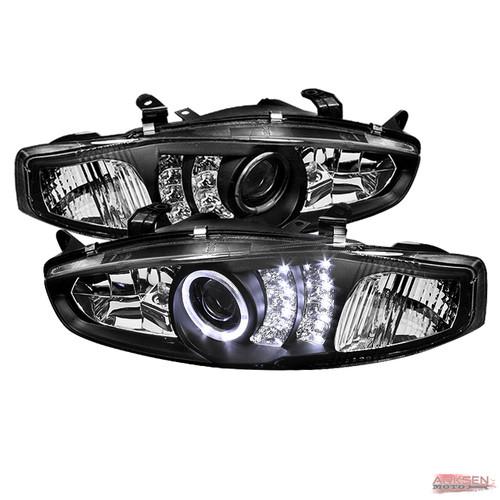 97-02 mitsubishi mirage 2 door halo led black projector headlights lamp pair set