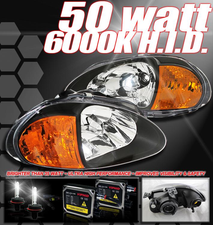 93-97 honda del sol black head light w/corner+6000k hid