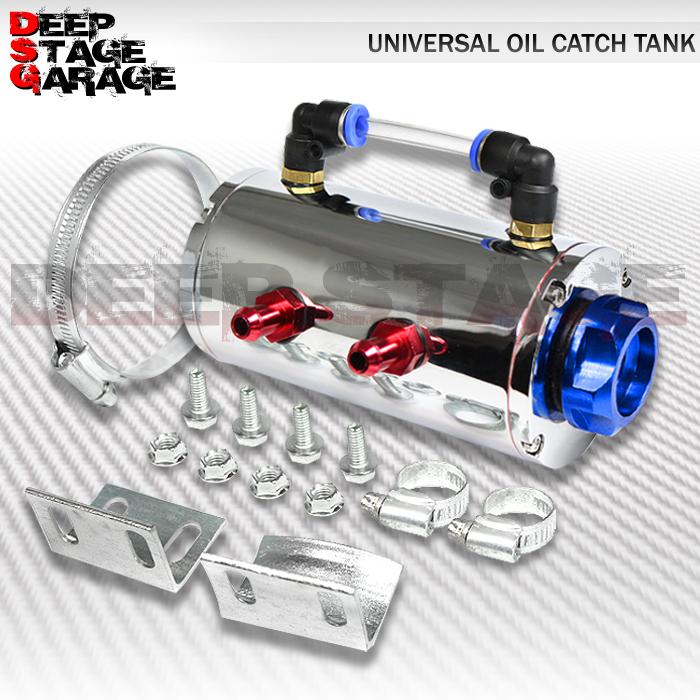 Universal tig chrome finish billet aluminum oil catch reservoir tank w/cap blue