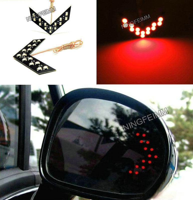 2x red 14smd led arrow panel rear view side mirror turn signal indicator light d