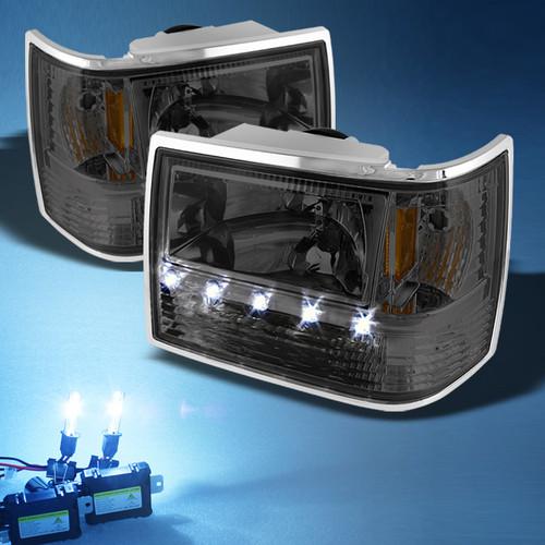 8000k xenon hid+smoked 93-98 grand cherokee drl led headlights w/bumper/corner