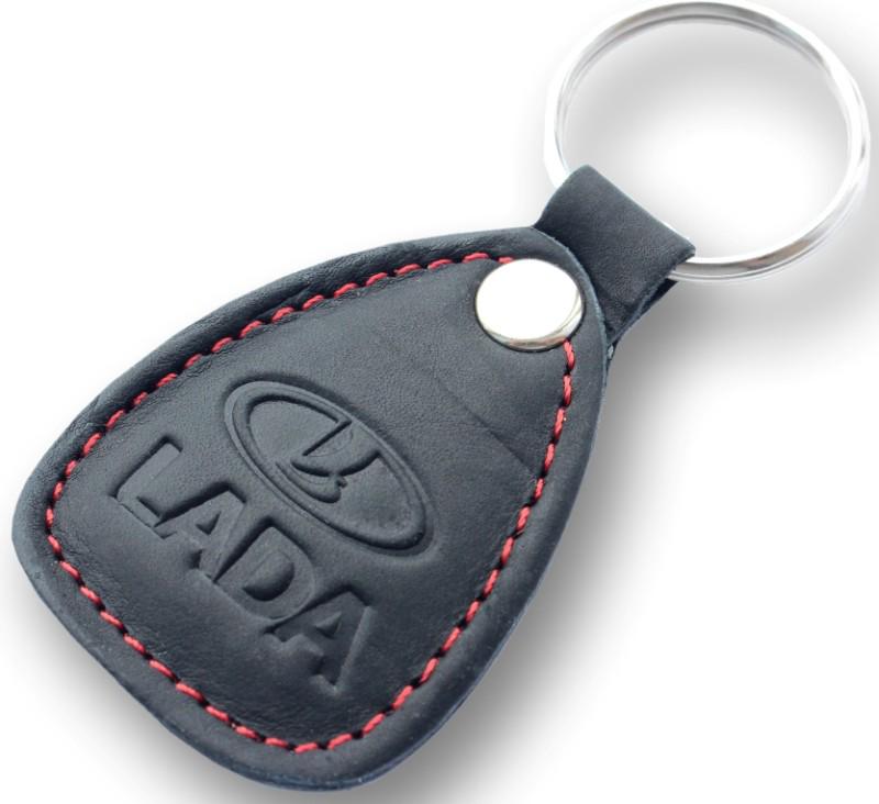 New leather black / red keychain car logo lada auto emblem keyring