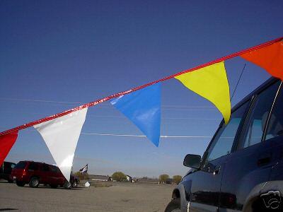 *car dealer lot 1- 30' poly 12x18" triangle flag pennant streamers multi color