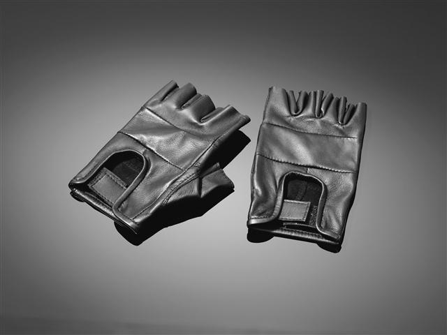 Quality leather fingerless black motorcycle/biker gloves - extra large