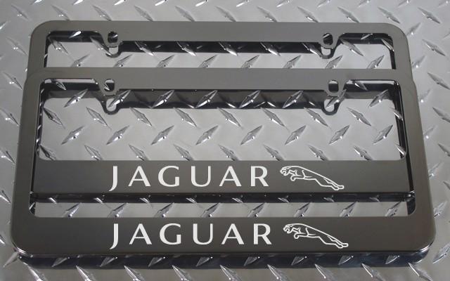 2 brand new jaguar gunmetal license plate frame + screw caps