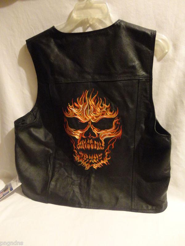 Find LEATHER USA 3XL RED FLAMING SKULL EMBROIDERED LEATHER VEST in Katy ...