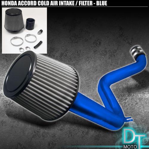 Stainless washable cone filter +cold air intake 90-93 honda accord blue aluminum