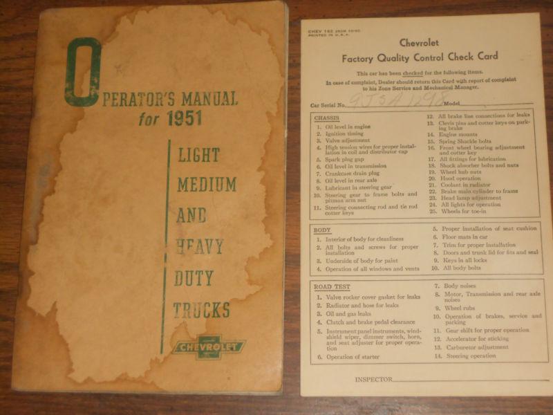 1951 chevrolet truck owner's manual + bonus /  owner's guide + / original book!!