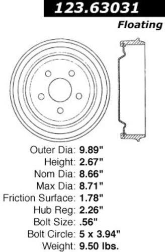 Centric 123.63031 rear brake drum-c-tek standard drum