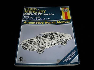 Car repair book, haynes repair manual, ford & mercury, mid-size,1975-1986