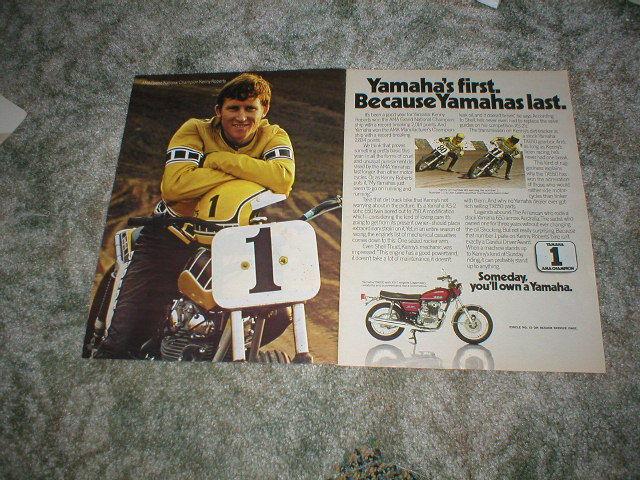 1974 yamaha tx650 motorcycle ad with xs-2 engine #80 kenny roberts 2 pg original