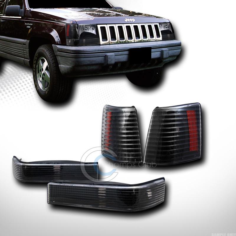 Crystal black front signal bumper+amber corner lights 93-96 jeep grand cherokee