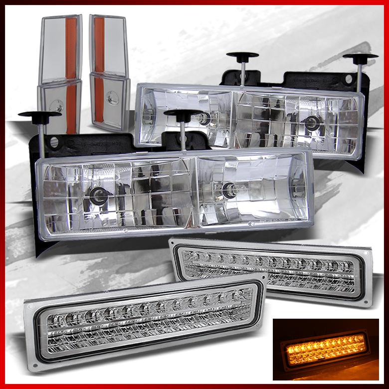 94-99 gmc c/k headlights clear lens+signal lights+led reflector/ parking lights