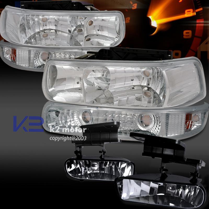 2000-2006 chevy tahoe chrome headlights+bumper+clear fog lamp