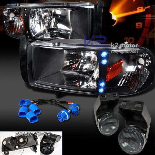 1994-1997 ram sport led blk headlights+signal+fog kit smoke